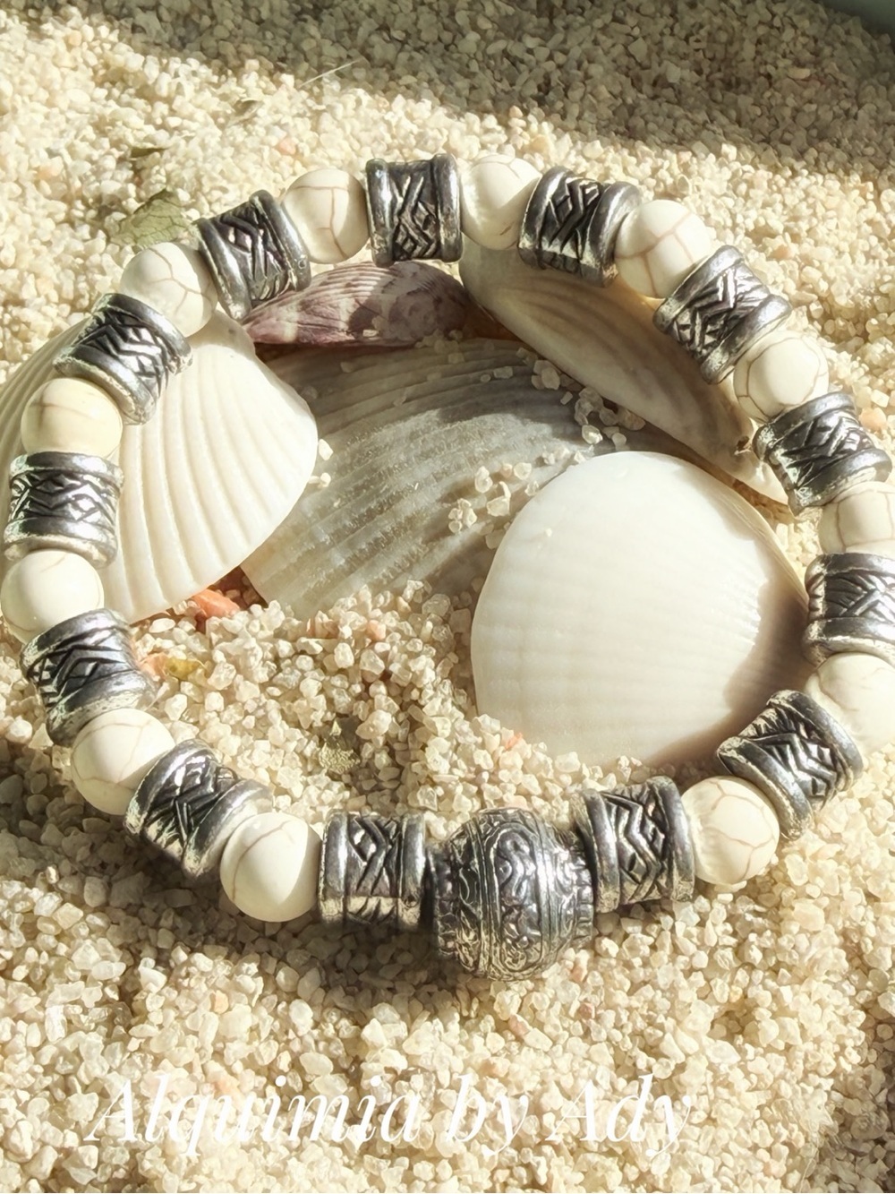 White howlite Marble stone and silver chunks Bracelet